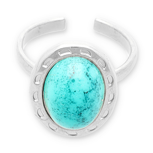 Roestvrij stalen (RVS) Stainless steel ringen met natuursteen Silver-turquoise