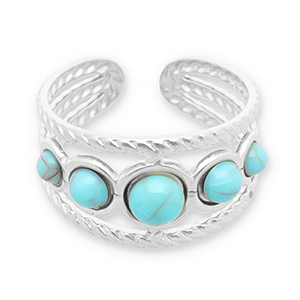 Roestvrij stalen (RVS) Stainless steel ringen met imitatie natuursteen Silver-turquoise