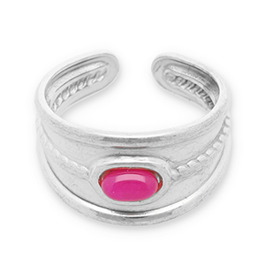Roestvrij stalen (RVS) Stainless steel ringen met natuursteen Silver-magenta