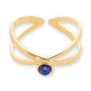 Roestvrij stalen (RVS) Stainless steel ringen met natuursteen Gold-dark blue