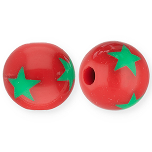 12 mm acryl kralen met sterren Red-green