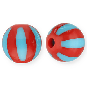 12 mm acryl kralen met strepen Red-light blue