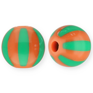 12 mm acryl kralen met strepen Warm orange-green