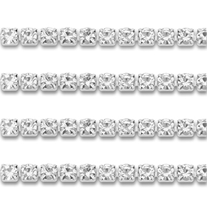 Roestvrij stalen (RVS) Stainless steel strass chain 3mm Silver-crystal