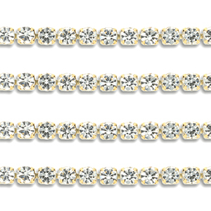 Roestvrij stalen (RVS) Stainless steel strass chain 2mm Gold-crystal