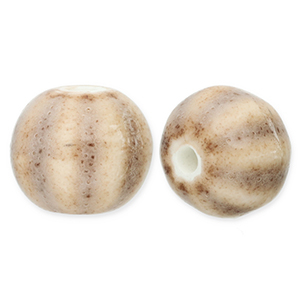 Kralen keramiek met strepen 12mm Light taupe