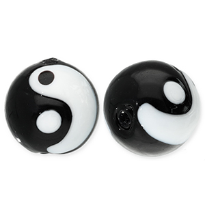 Glaskralen Yin & Yang Black-white