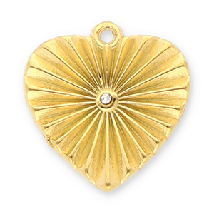 Roestvrij stalen (RVS) Stainless steel bedels hart met strass Gold-transparent