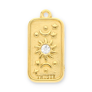 Roestvrij stalen (RVS) Stainless steel bedels zon, maan en sterren met strass Gold-transparent