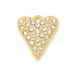 Roestvrij stalen (RVS) Stainless steel bedels hart met strass Gold-transparent