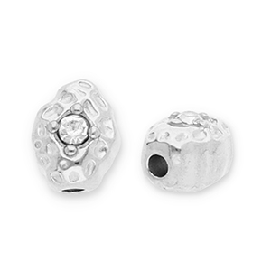 Roestvrij stalen (RVS) Stainless steel kralen ovaal met strass Silver-transparent