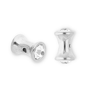 Roestvrij stalen (RVS) Stainless steel kralen diabolo met strass Silver-transparent