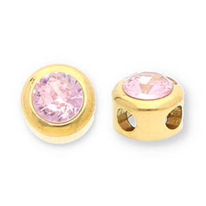 Roestvrij stalen (RVS) Stainless steel kralen disc met strass Gold-light pink