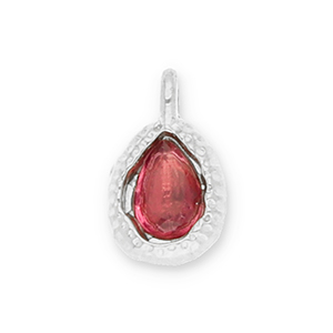 Roestvrij stalen (RVS) Stainless steel bedels druppel met facet Silver-dark pink