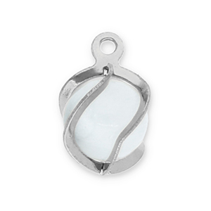 Roestvrij stalen (RVS) Stainless steel bedels rond Cat's eye Silver-milky white
