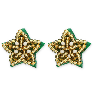 Trendy oorbellen / oorstekers ster Gold-white-green