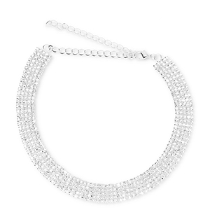 Brass TQ metaal choker met strass Silver-crystal