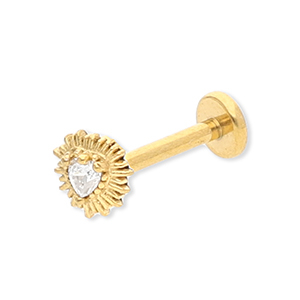 Roestvrij stalen (RVS) Stainless steel oorpiercing hart met strass Gold-crystal