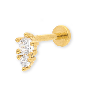 Roestvrij stalen (RVS) Stainless steel oorpiercing met strass Gold-crystal