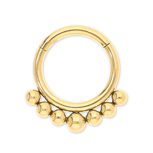 Roestvrij stalen (RVS) Stainless steel oorpiercing clicker ring met bollen Gold