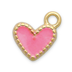 Roestvrij stalen (RVS) Stainless steel bedels hart Gold-pink