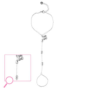 Roestvrij stalen (RVS) Stainless steel handkettingen bloem Silver-crystal-white