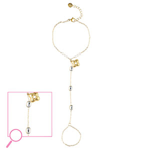 Roestvrij stalen (RVS) Stainless steel handkettingen bloem Gold-crystal-white