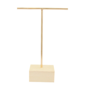 Sieraad display voor oorbellen T-vorm met houten voet Natural-gold