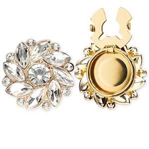 Brass TQ metaal button covers bloem Gold-crystal