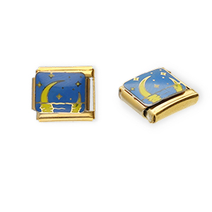 Roestvrij stalen (RVS) Stainless steel Italian charms losse schakels maan en sterren Gold-blue-yellow