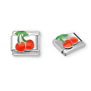 Roestvrij stalen (RVS) Stainless steel Italian charms losse schakels kersen Silver-red-green