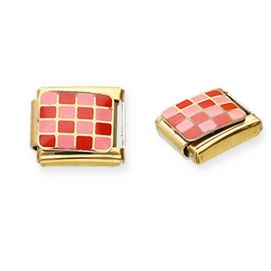 Roestvrij stalen (RVS) Stainless steel Italian charms losse schakels geblokt Gold-pink-red
