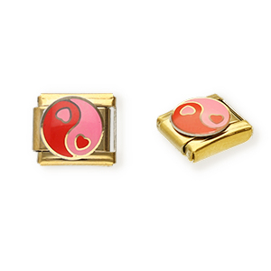 Roestvrij stalen (RVS) Stainless steel Italian charms losse schakels hart Yin & Yang Gold-pink-red