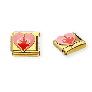 Roestvrij stalen (RVS) Stainless steel Italian charms losse schakels hart Gold-pink-red