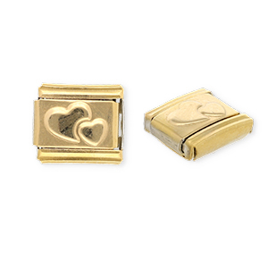 Roestvrij stalen (RVS) Stainless steel Italian charms losse schakels hartjes Gold