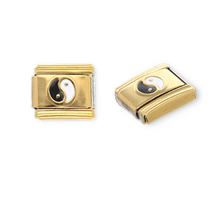 Roestvrij stalen (RVS) Stainless steel Italian charms losse schakels Yin & Yang Gold-black-white