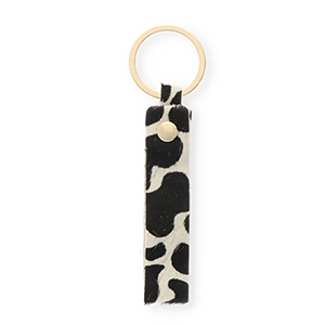 Sleutelhangers leer met koeienprint White-black-gold