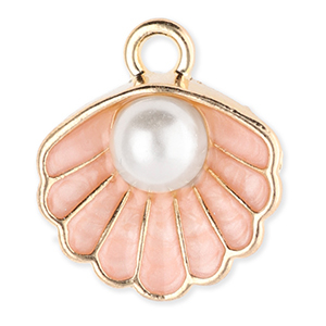 Bedels metaal schelp met parel Gold-light peach pink-white