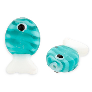 Handgemaakte glaskralen vis Dark cyan blue-white-black