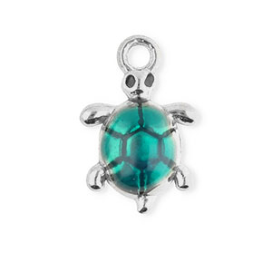 Roestvrij stalen (RVS) Stainless steel bedels enamel schildpad Silver-green