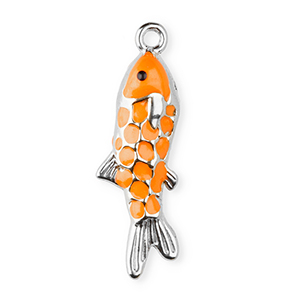 Roestvrij stalen (RVS) Stainless steel bedels enamel vis Silver-orange-black