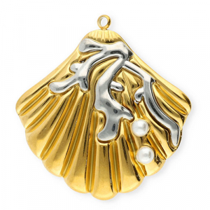 Roestvrij stalen (RVS) Stainless steel bedels schelp met imitatieparels Gold-silver-white