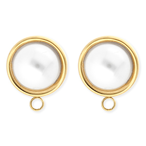 BY31&reg; Roestvrij stalen (RVS) Stainless steel onderdelen oorbellen&nbsp;/&nbsp;oorstekers rond met imitatieparel met oogje Gold-white