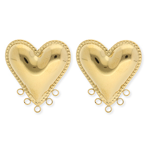 BY31&reg; Roestvrij stalen (RVS) Stainless steel onderdelen oorbellen&nbsp;/&nbsp;oorstekers hart met 5 oogjes Gold