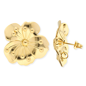 BY31&reg; Roestvrij stalen (RVS) Stainless steel onderdelen oorbellen&nbsp;/&nbsp;oorstekers bloem met oogje Gold