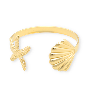 Roestvrij stalen (RVS) Stainless steel armbanden bangle schelp & zeester Gold