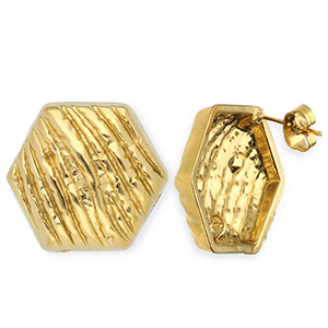 Roestvrij stalen (RVS) Stainless steel onderdelen oorbellen / oorstekers hexagon met oogje Gold