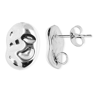 Roestvrij stalen (RVS) Stainless steel onderdelen oorbellen / oorstekers ovaal met oogje Silver