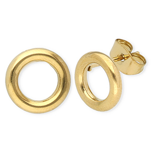 Roestvrij stalen (RVS) Stainless steel oorbellen / oorstekers rond Gold