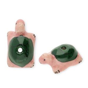 Kralen keramiek schildpad Dark green-vintage pink-black